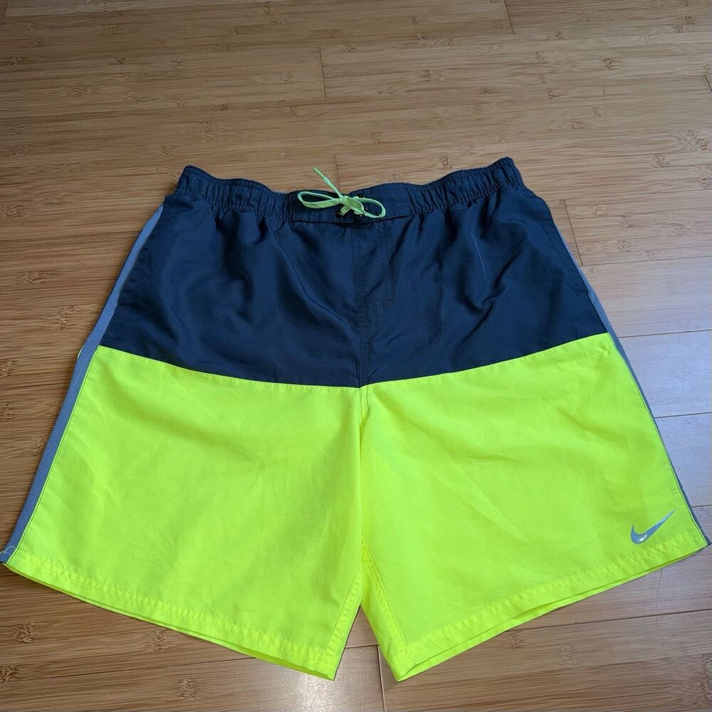 Nike 9" Breaker Volley Shorts Mens Large Blue Volt Lime Green Swim Trunks